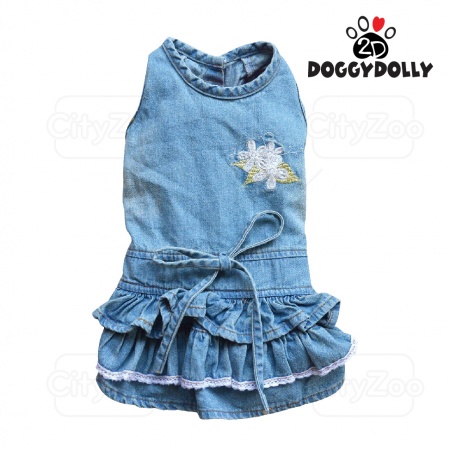 DOGGYDOLLY Dress - Đầm Jean hoa trắng