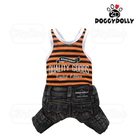 DOGGYDOLLY Casual - Bộ quần Jean và áo Maillot cam cho chó