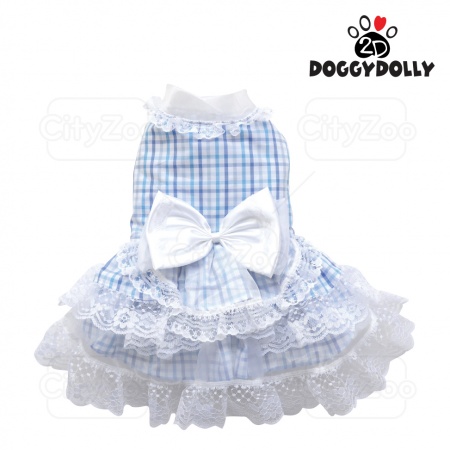 DOGGYDOLLY Dress - Đầm caro xanh nơ trắng