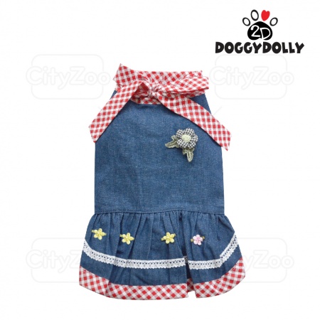 DOGGYDOLLY Dress - Đầm Jean caro đỏ