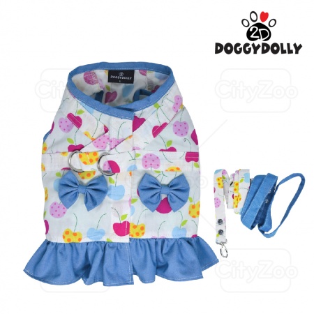 DOGGYDOLLY Body Harness - Yếm cherry xanh dương