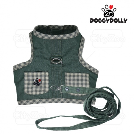 DOGGYDOLLY Body Harness - Yếm caro xám xanh rêu