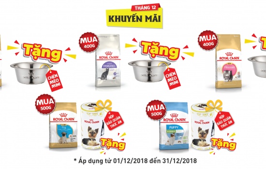 Tháng 12-2018: ROYAL CANIN khuyến mãi bùng nổ với hàng loạt sản phẩm mới