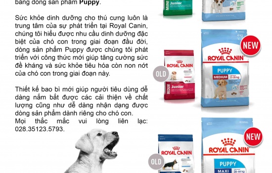 Thông báo: Royal Canin cải tiến sản phẩm Junior thành Puppy